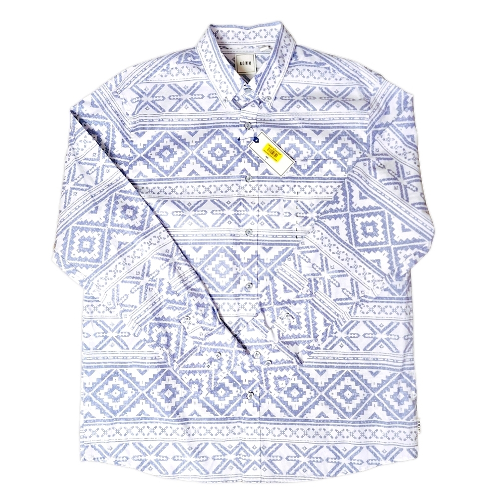 ROWM Dillard's Large Long Sleeve Button Down Southwestern 100% Cotton Shirt  NWT